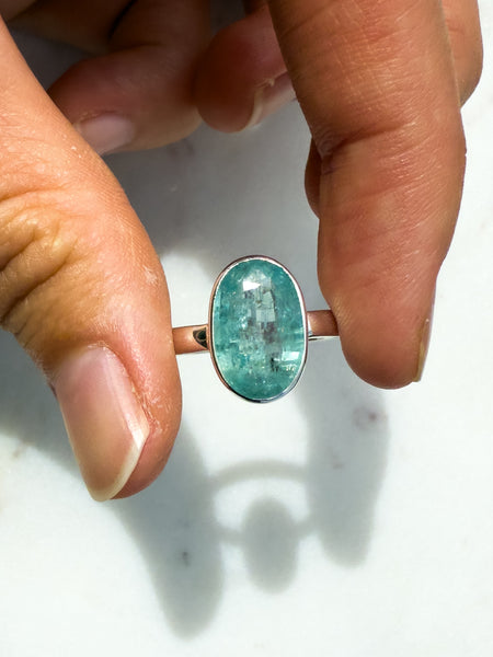 Aqua (Ocean) Kyanite Faceted Ring size 9