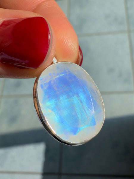 Blue Fire Moonstone Faceted Pendant