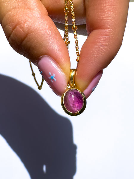 Pink tourmaline gold necklace