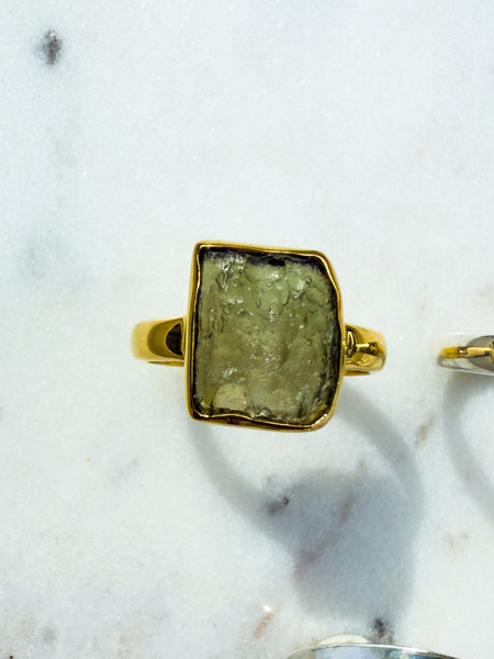 Moldavite Ring Size 6 18k Gold Vermeil
