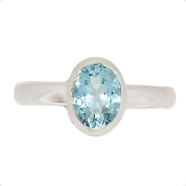 Aquamarine Faceted Ring Size 9