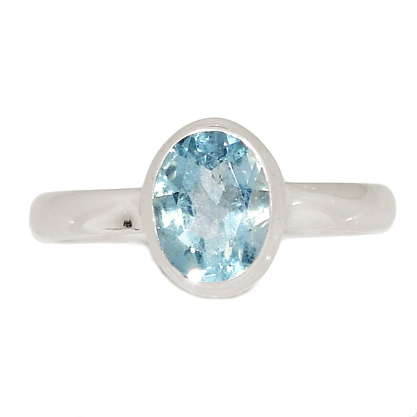 Aquamarine Faceted Ring Size 6.5
