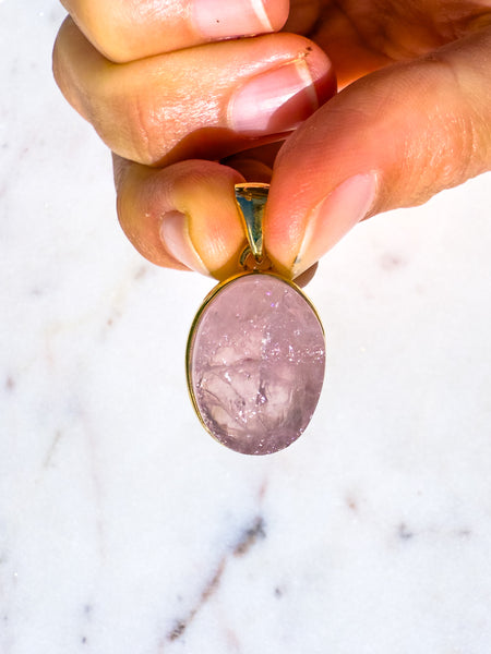 Rose Quartz Raw Pendant gold