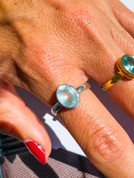 Aquamarine Faceted Ring Size 6.5