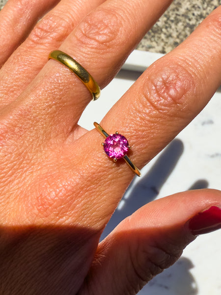 Pink Topaz Faceted Ring 18k Gold Vermeil size 6