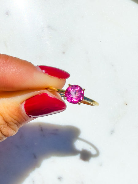 Pink Topaz Faceted Ring 18k Gold Vermeil size 7