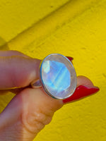 Moonstone (blue fire )Faceted Ring Size 5