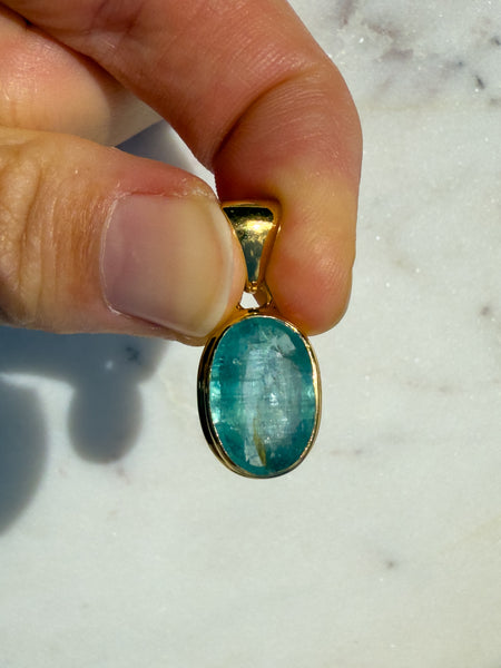 Aqua (Ocean) Kyanite Faceted Pendant Gold Vermeil