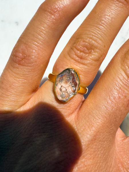 Herkimer Diamond Ring gold vermeil size 5