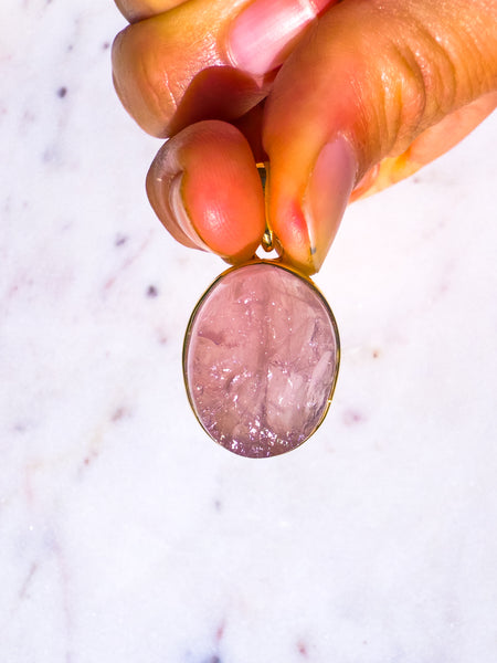 Rose Quartz Raw Pendant gold