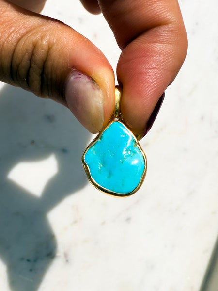 Natural Sleeping Beauty Turquoise Pendant Arizona Gold Vermeil