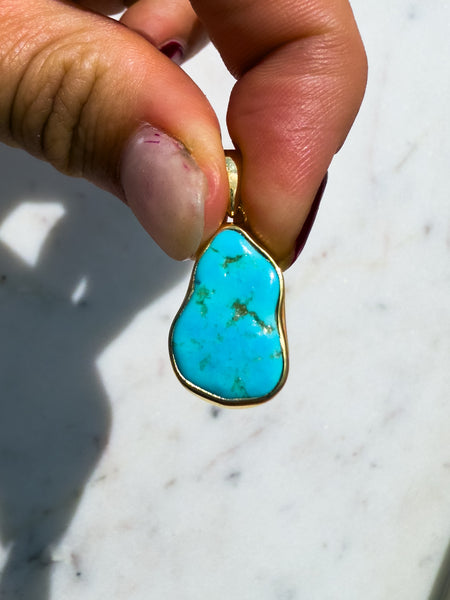 Natural Sleeping Beauty Turquoise Pendant Arizona Gold Vermeil